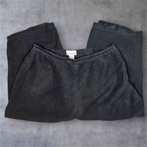 Rene Margo Linen Blend Wide‎ Leg Capri Pants Lagenlook Black Size Large S40